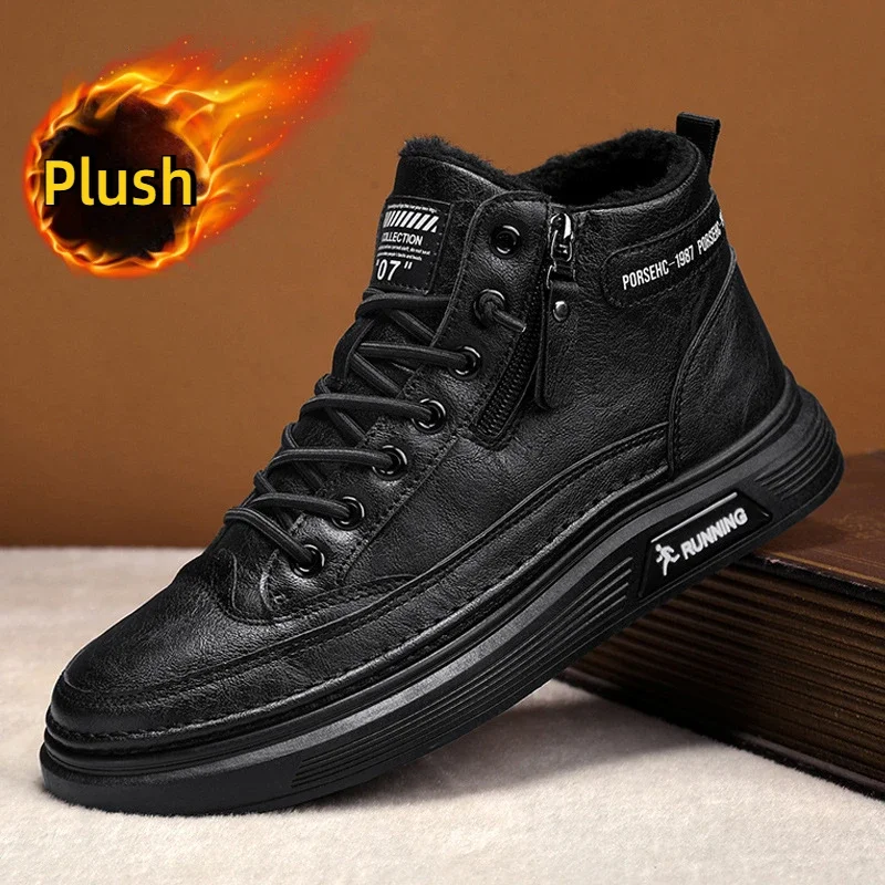Casual Leder Loafer Plattform Mode Sport Designer Luxus Skateboard Wandern Tennis stiefel Herren Schuhe Winter Pelz Warme Turnschuhe
