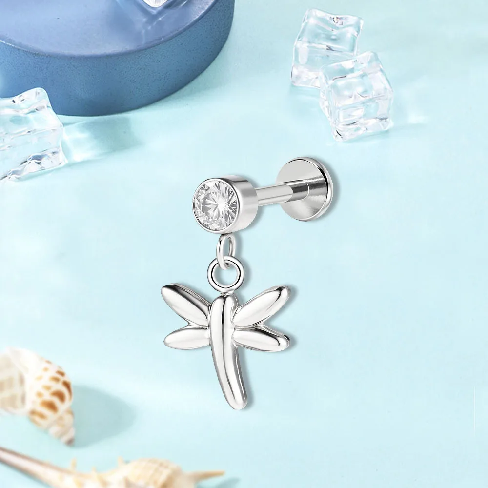 1 قطعة الفولاذ المقاوم للصدأ ثقب الجسم مطعمة الزركون قلادة اليعسوب بسيطة شخصية الشفاه مسمار الشفاه الدائري