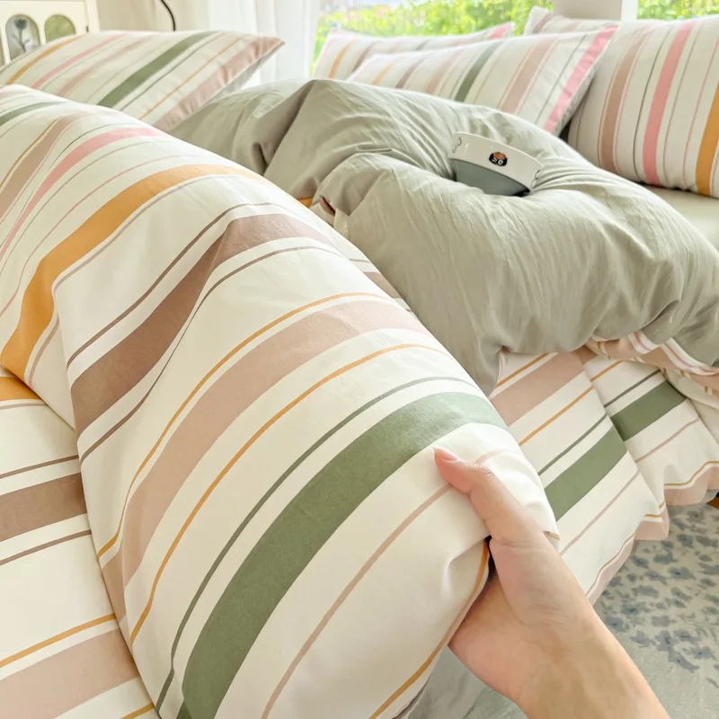 

Nordic Wide Stripe Printing Bedding Sets Luxury Duvet Cover Kit with Fitted Sheet High Quality Super Soft Home Textile for Queen
