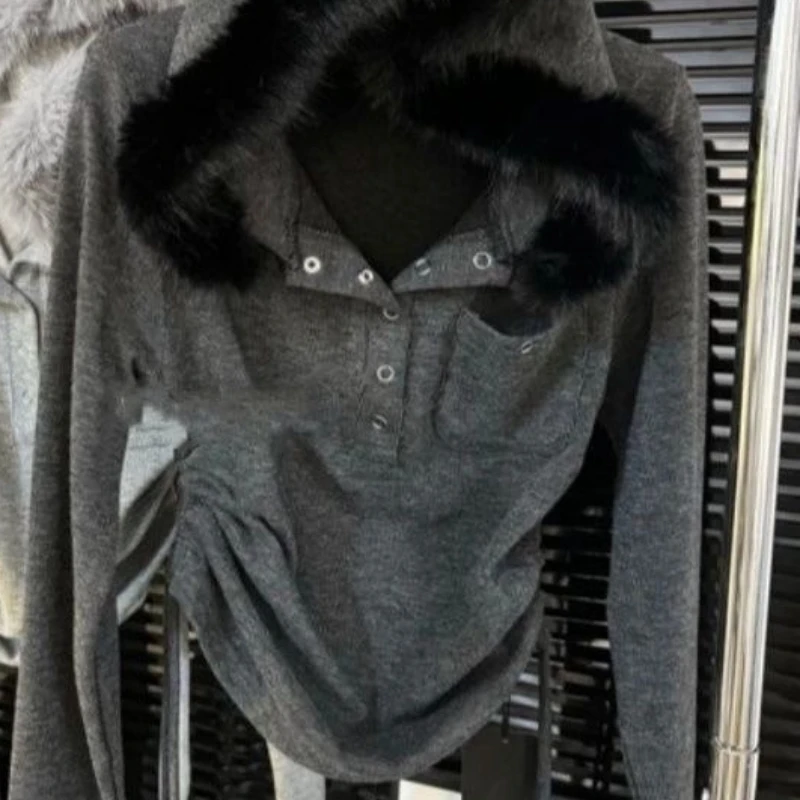 Women's Autumn Spring Tops Hooded Drawstring Solid Color Plush T-shirt Skinny Loose Casual Simple Premium New Versatile Niche