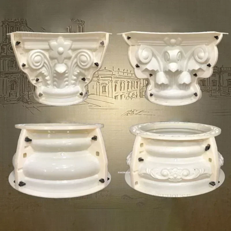 

European Roman Cement Pedestal for Roof Support Villa Gate Column Mold Head and Foot Full Set of Cylindrical Building Mold