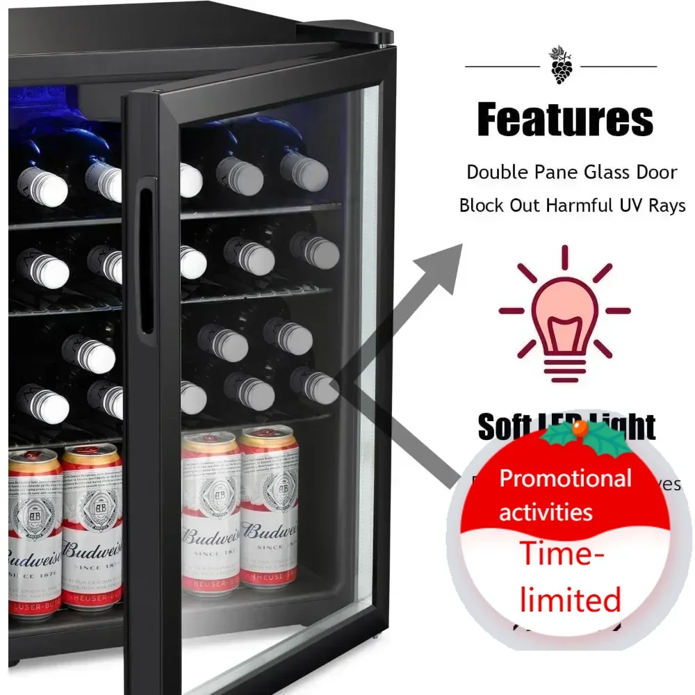 

Хит продаж: Мини-холодильник для вина на 24 бутылки / Винный шкаф / Холодильник для напитков / Маленький мини-холодильник для пива и газировки с прозрачной стеклянной дверцей / Тихий барный холодильник