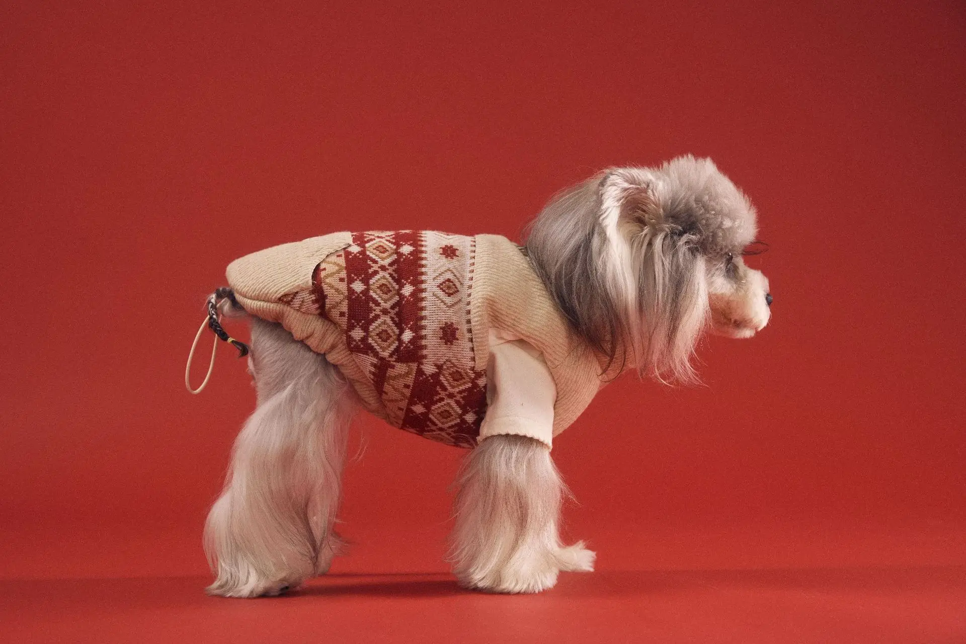 Winter Dog Clothes, Cream Fair Isle Pattern Sleeveless Thickened Down Vest Coat for Small Dogs