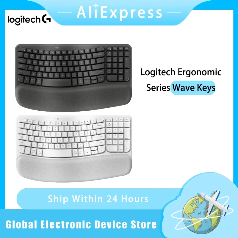

Original Logitech Ergonomic Series Wave Keys Ergonomic Keyboard Wireless Bluetooth Keyboard Comes with Palm Rest Receiver Silent