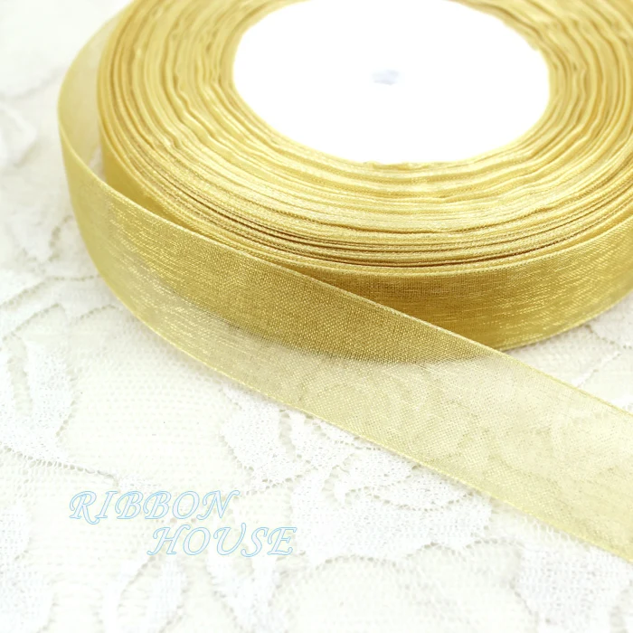 (50 yards/roll) 3/4\'\' (20mm) Pale Gold organza ribbons gift wrapping decoration Christmas ribbons