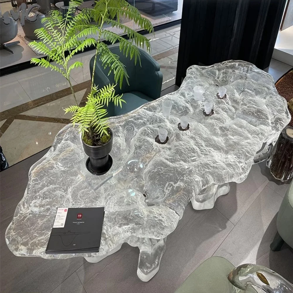 #Multi-Functional Transparent Resin Table Ice-Texture Dining & Coffee Table for Luxury Hotel & Residential Use