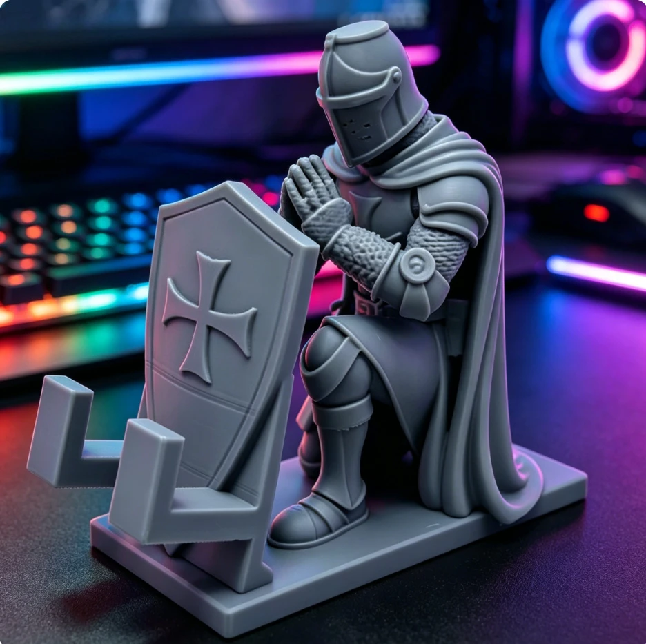 Vintage Medieval Templar Knight Cell Phone Holders Warrior Kneeling Armor Warrior Phone Stand Desktop Gamer Room Decor Men Gifts