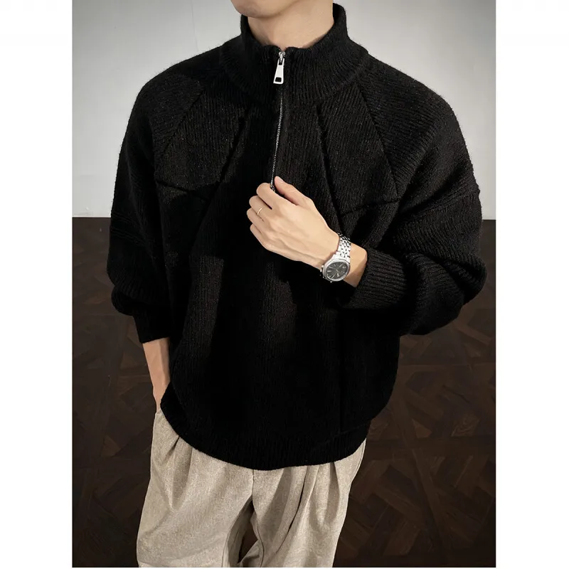 Winter Stand Up Collar Sweater Men Warm Casual Knitted Pullover Men Korean Loose Long Sleeved Sweater Mens Jumper Clothes