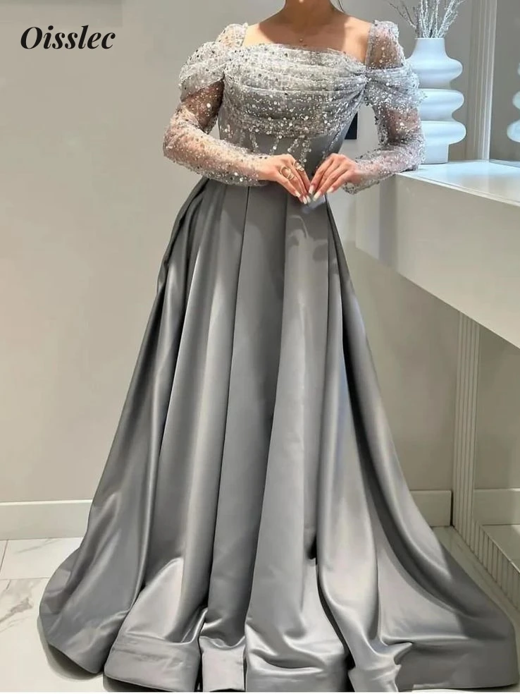 Oisslec Dress Elegant Vintage Sweet Silver Sequins Square Collar A-Line Customize Formal Occasion Prom Dress Evening Party Gowns