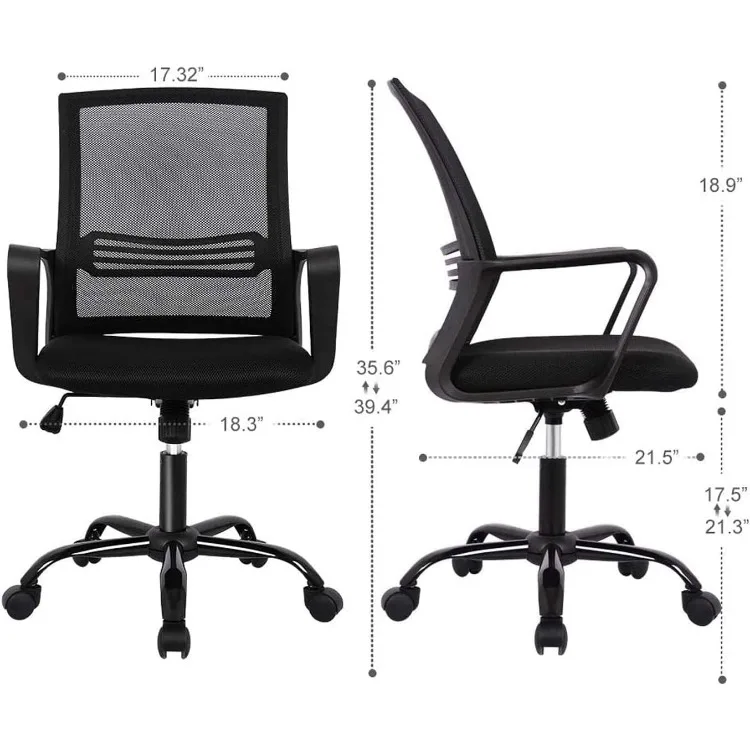 Silla de oficina negra, mueble de juego, 21D X 18W X 35H in