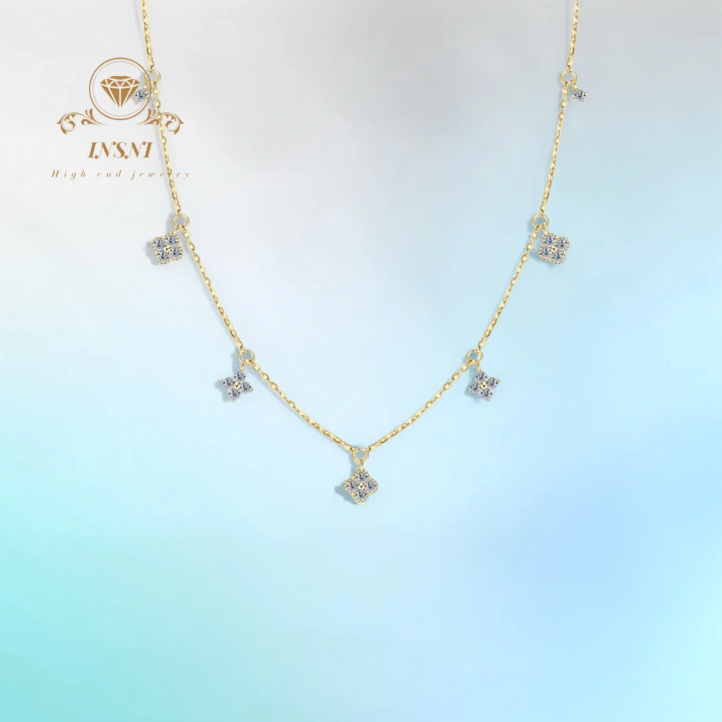 

Starflower Clover Necklace S925 Silver Moissanite Pendant Choker Lightweight Luxury Niche Design Certified Jewelry for Women