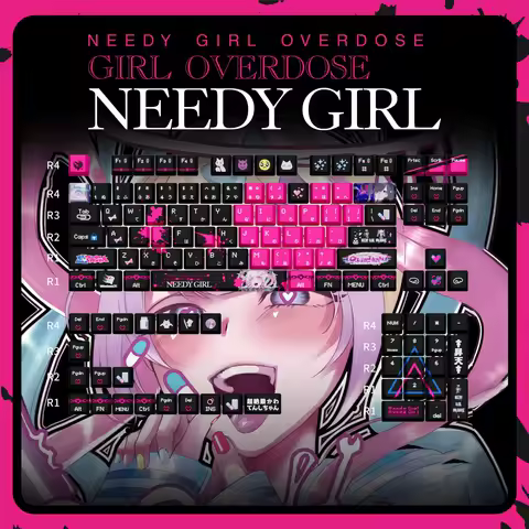 Gamers Rain Theme Keycap Custom Cartoon NEEDY GIRL OVERDOSE Keycaps Cherry Profile Thermal Accessories For Mechanical Keyboard