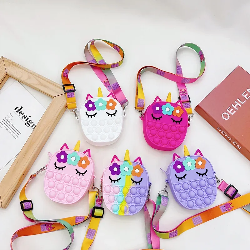 Bolsos de hombro pequeños de unicornio para niños, monedero de silicona de arcoíris, monedero para niñas pequeñas, bolso cruzado para niños, regalo