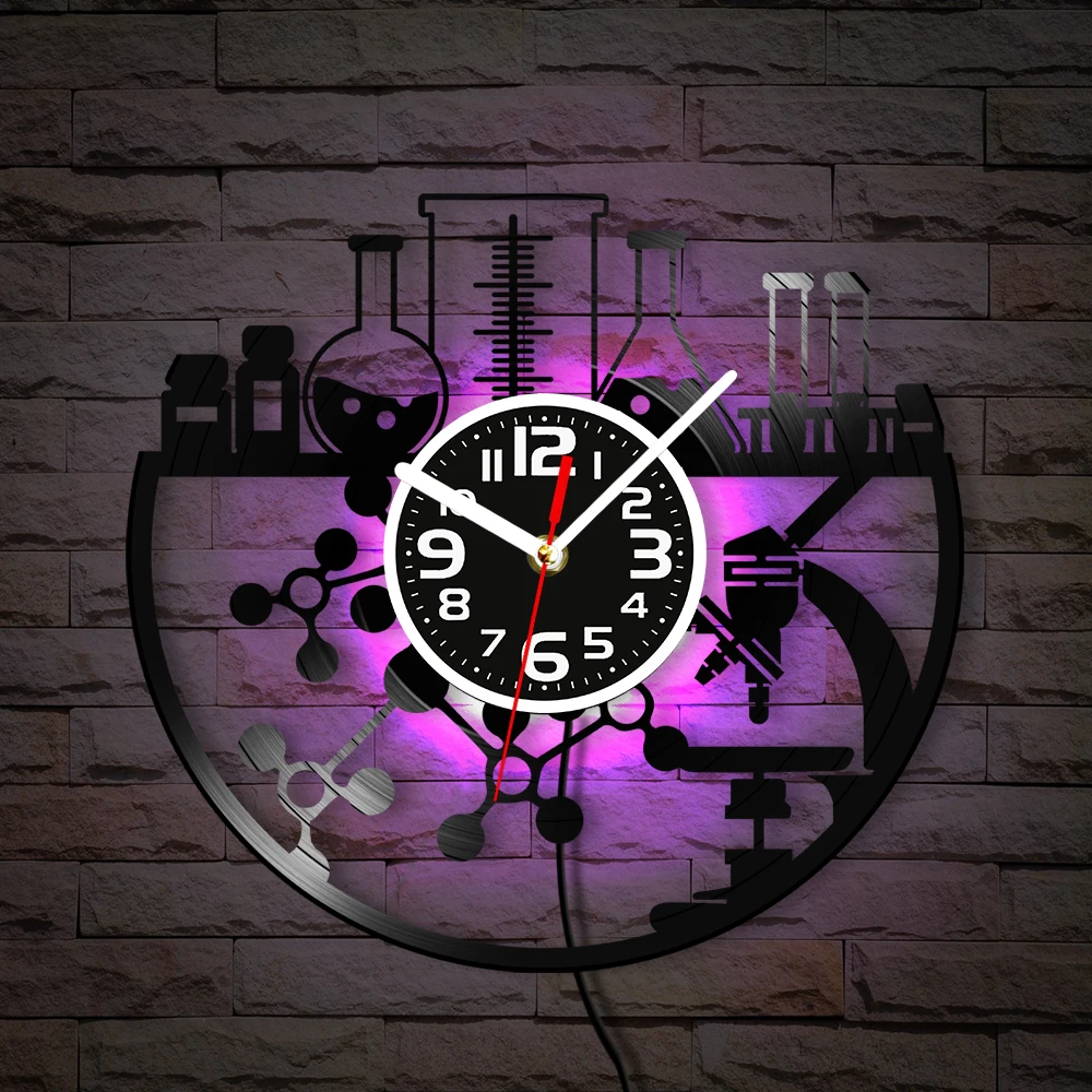 Chemistry Vinyl Record Wall Clock For Science Lab Classroom Study Room Science Lab Equipment Art Silent Non Ticking Wall Clock
