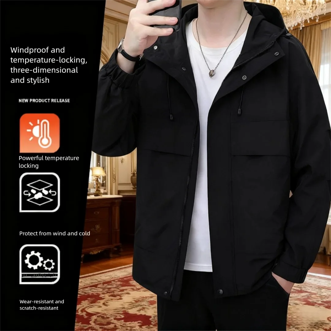 Men's Hooded Utility Jacket - Heavyweight Casual Coat with Modern Fit for Transitional Seasons