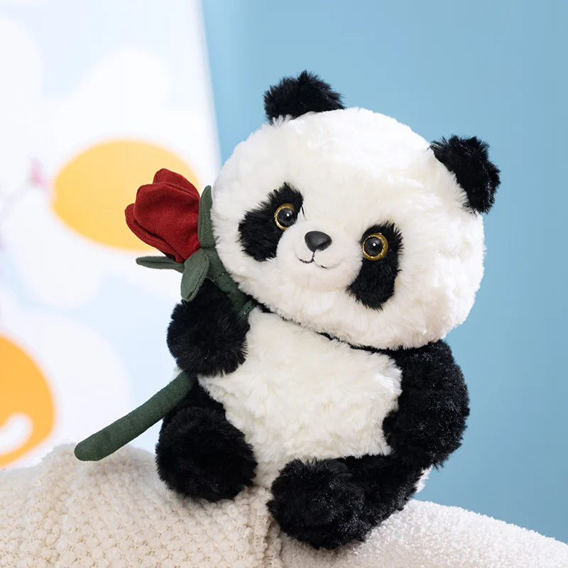 Kawaii الباندا HuaHua عقد الخيزران الورد ألعاب من القطيفة الكرتون محشوة الحيوان أزهار لطيفة الدب بلوشي دمية الفتيات لينة عناق وسادة ديكور