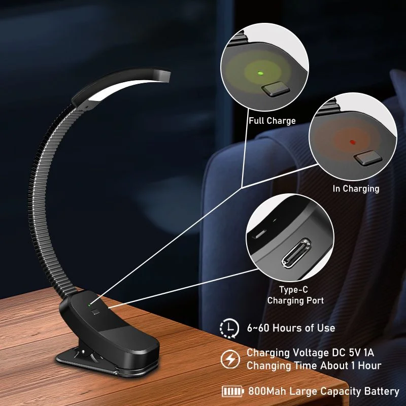 Lampe de livre bloquant la lumière bleue, Rechargeable par USB, sans lumière LED ambre bleue pour lire les yeux, lampes à gradation continue saine