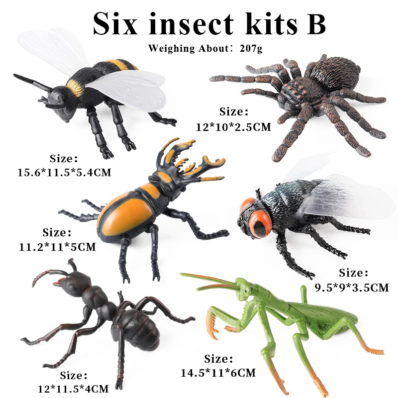 Oenux Nieuwe Insecten Dieren Set Actiefiguren Bos Vlinder Bee Spider Lieveheersbeestje Bidsprinkhaan Model Beeldjes Kinderen Onderwijs Gift Speelgoed