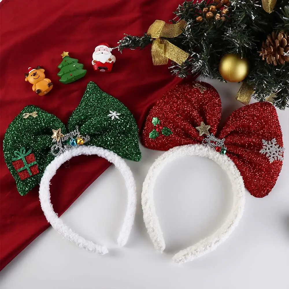 

Gift Plush Bowknot Hair Hoop Non-slip Shiny Christmas Hairband Head Wrap Headwear Christmas Headband Party