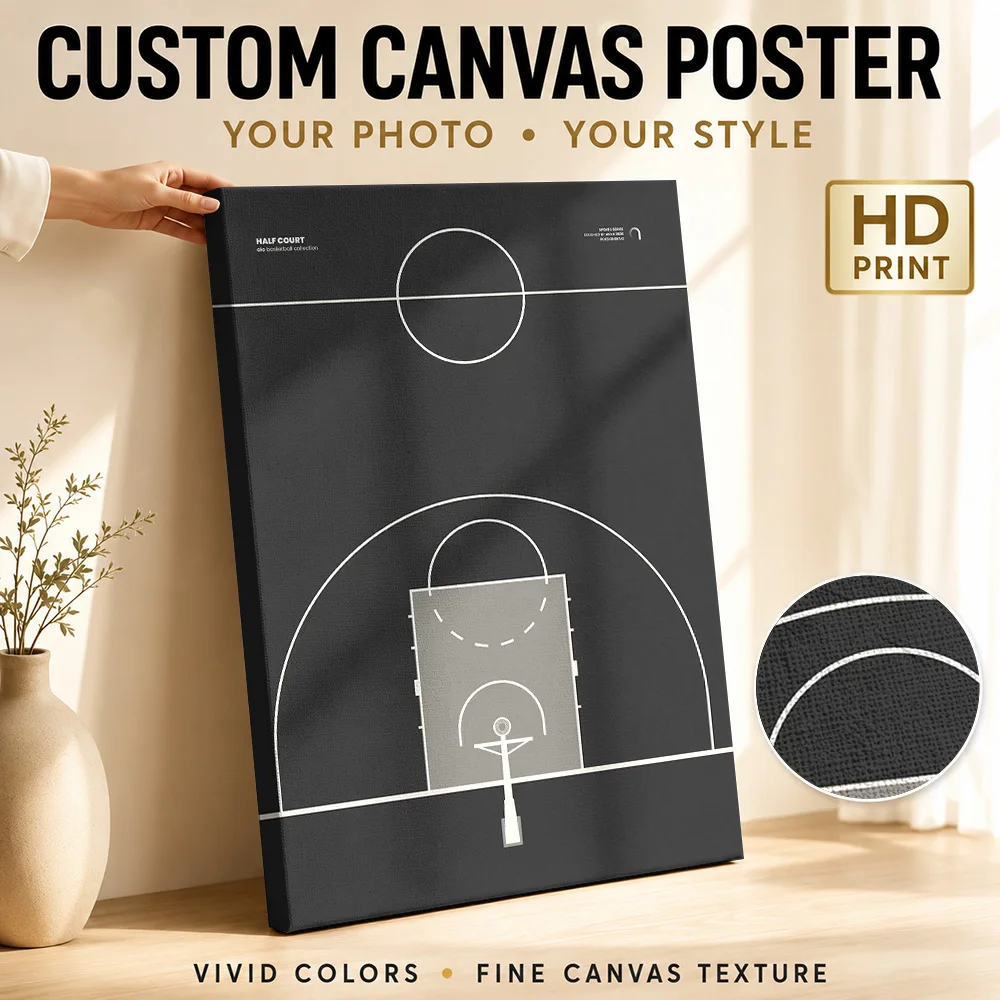 Basketball Half Court Diagram Framed Canvas Poster Customized Sports Portrait Wall Paintings Decoration for Game Room Man Cave