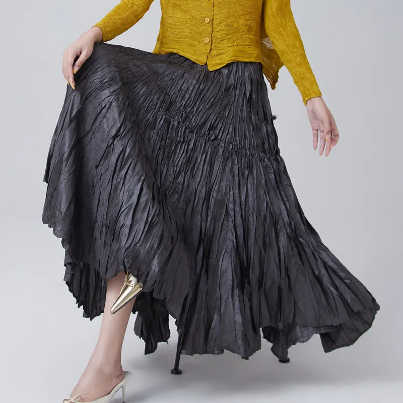 High-end Fashionable Miyake Pleated Skirt for Women in Summer New Twisted Large Sway Solid Color Slim High-end Skirt