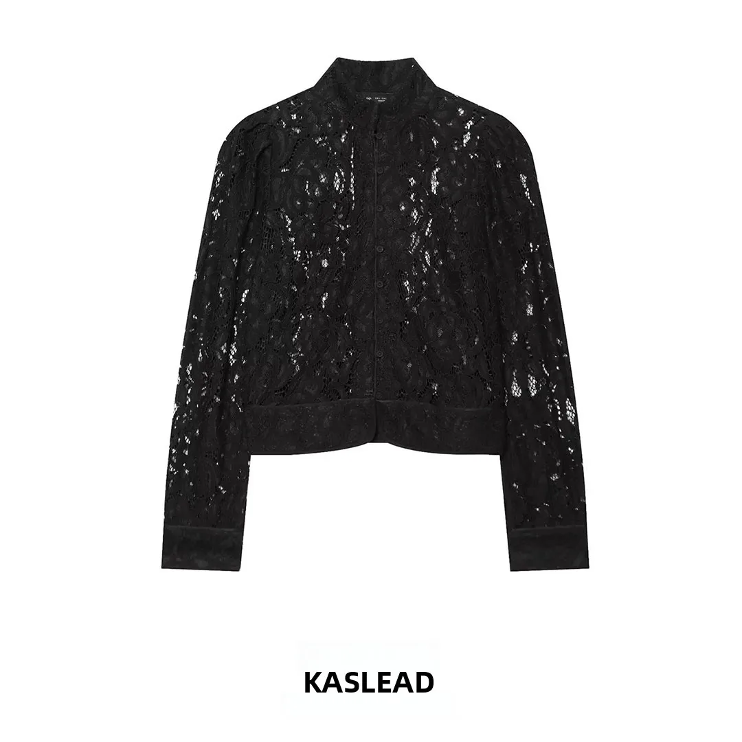 KASLEAD New Women's Fashion Versatile Design High-End Lace Suit Jacket European Style Long Sleeve Short Length Button Closure