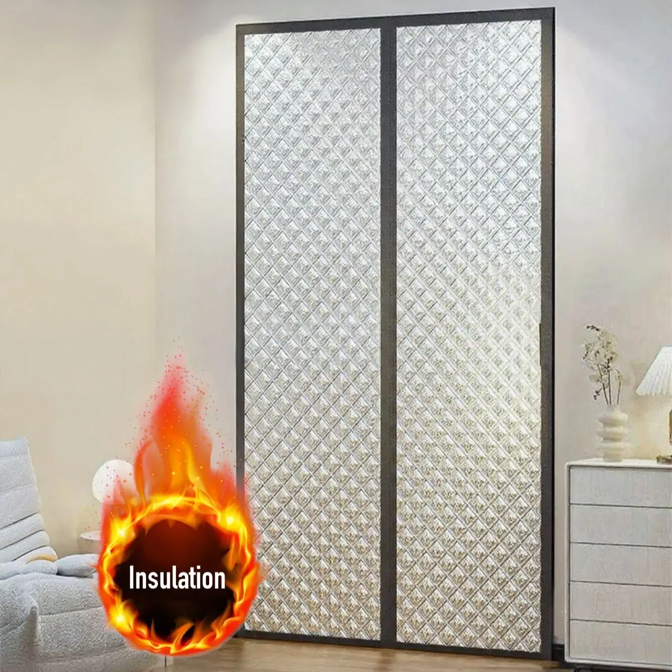 Winter Thermal Door Curtain, Magnetic Soundproof Seal, No Drill Magic Tape for Home Insulation, Room Decor