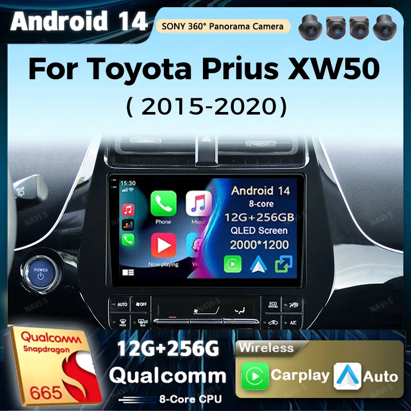 Android 14 Multimedia Video Player For Toyota Prius XW50 2015-2020 Navigation Car Radio 2k Screen Carplay Stereo Head Unit 2din