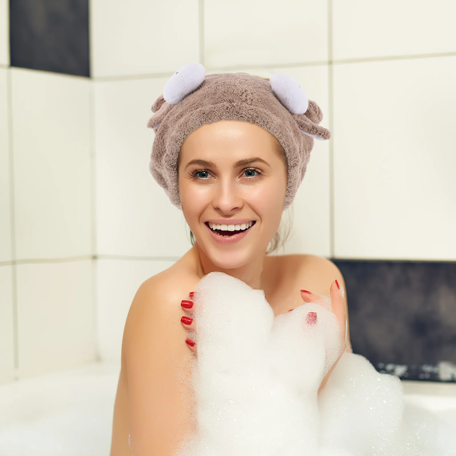 

Hair Drying Cap Coral Fleece Cartoon Sheep Design Super Absorbent Quick Dry Towel Wrap For Women Bath Shower Spa Long Hair