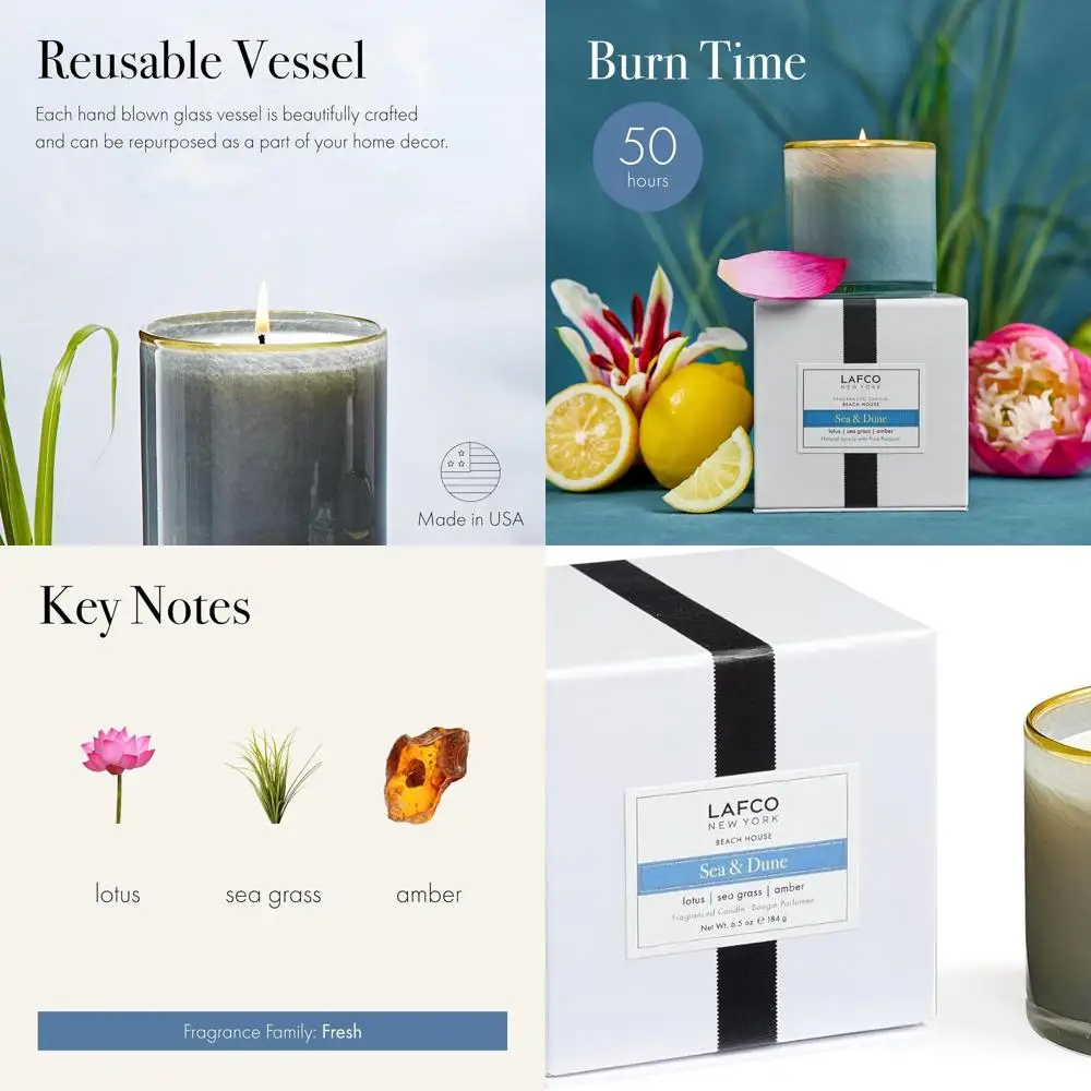

50-Hour Classic Candle, Sea & Dune Scented, 6.5 oz, Reusable Hand-Blown Glass, American Made