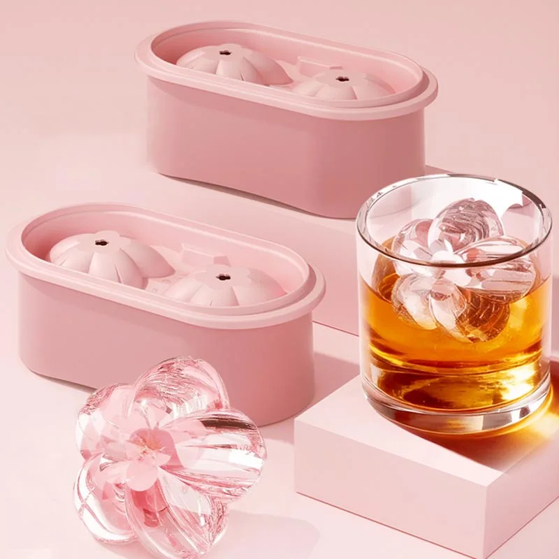 Reusable Sakura Ice Cube Mold Silicone Ice Tray with Cover for Home Bar, Party, and Dessert Making