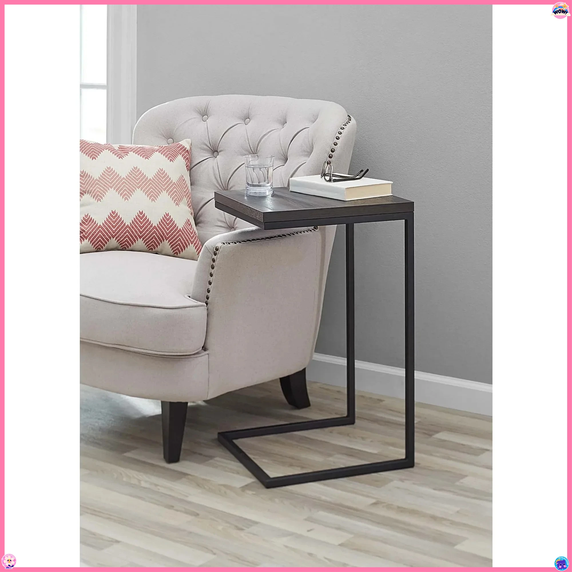 طاولة الوجبات الخفيفة على شكل حرف C موفرة للمساحة من خشب الإسبريسو، مثالية للأرائك والأسرة والشقق الصغيرة