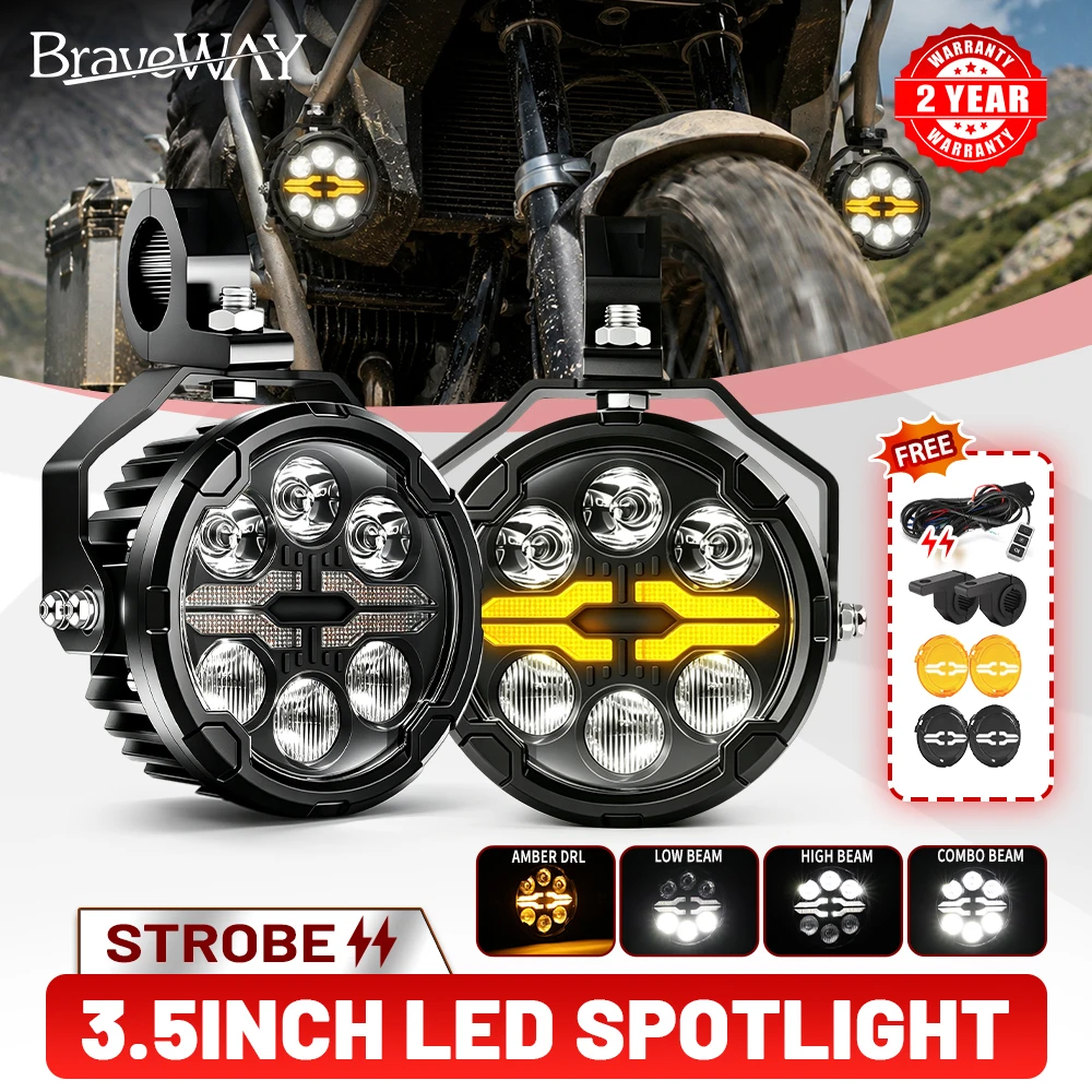 BraveWAY 3 Zoll LED Weiß/Gelb Motorrad-Zusatzscheinwerfer Superhelle LED-Arbeitsleuchte Nebelscheinwerfer Projektor für LKW 6000K 3000K Zweifarbiges Tagfahrlicht für 4x4 ATV Truck Bike SUV UTV