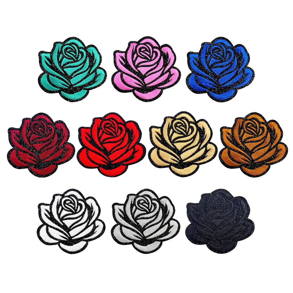 10pcs /set Rose Ironing Patches Beautiful Glittering Flowers Embroidered Stickers Hats T-shirts Hoodies Decorative Accessories view 3