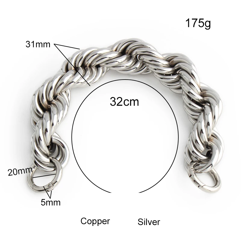 Versatile Silver 32CM Width 31MM Copper Luxury Metal Chains With O Ring For Bags Shoulder Strap Handle Replacement Accessories