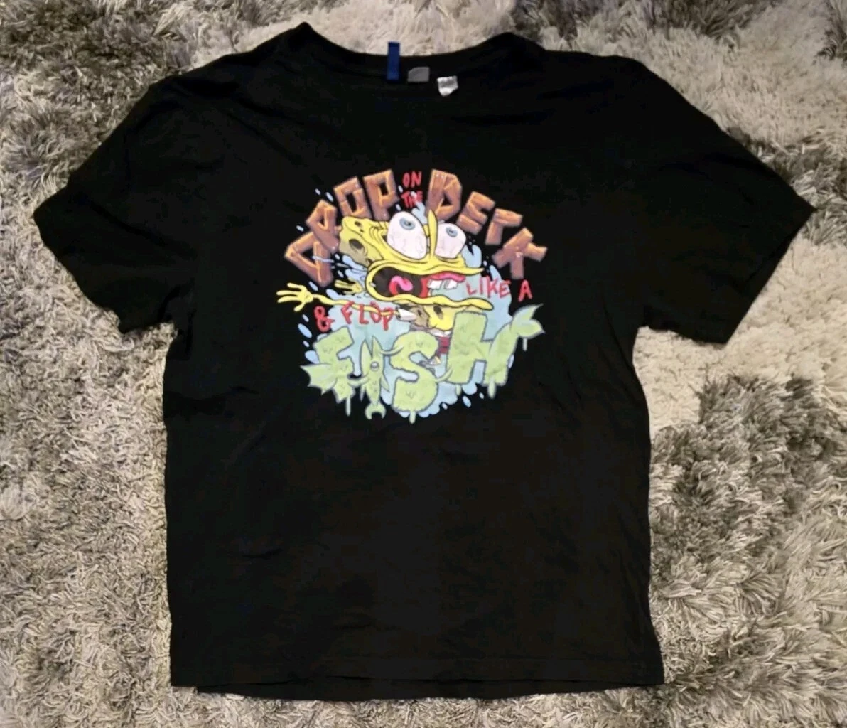 

Рубашка SpongeBob Drop on The Deck & Flop Like A Fish, хлопковые летние мужские и женские футболки в стиле Харадзюку, свободные Y2K