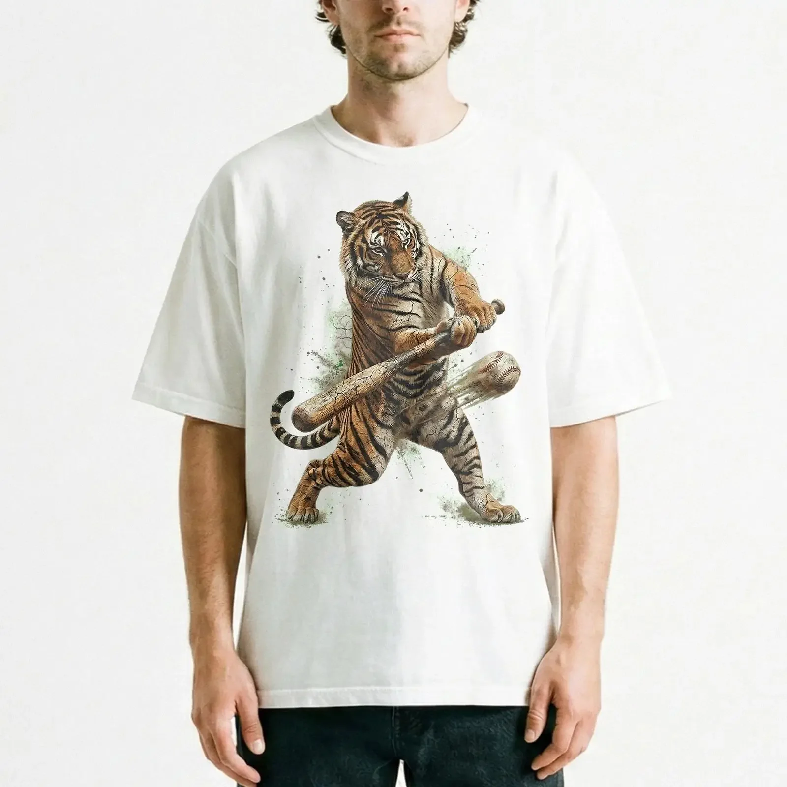 Tiger Baseball Batter Vintage Retro Distressed Sports T Shirt Athletic Game vintage Washed Slightly designer clothes Stretched