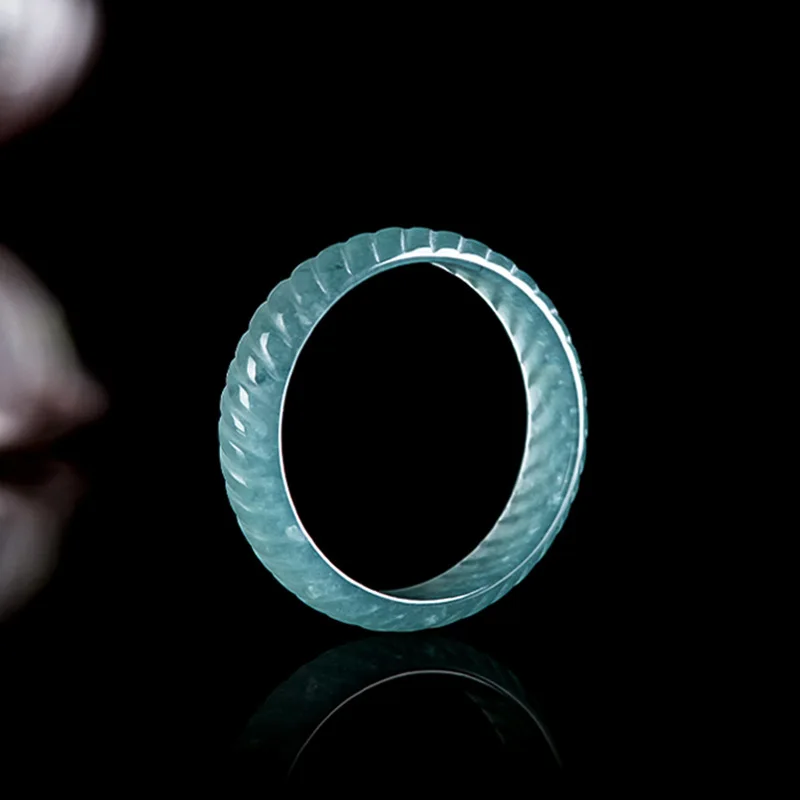 Original Natural A-grade Jade Blue Water Dragon Scale Ring Three Dimensional Carving Ice Stone Male Female Jadeite Jewelry