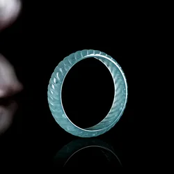 Original Natural A-grade Jade Blue Water Dragon Scale Ring Three Dimensional Carving Ice Stone Male Female Jadeite Jewelry