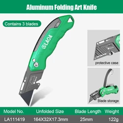 LAOA Heavy Duty Folding cutting knife aluminum alloy Adjustable Art Knife wallpaper knife leather PCB acrylic board LA111419