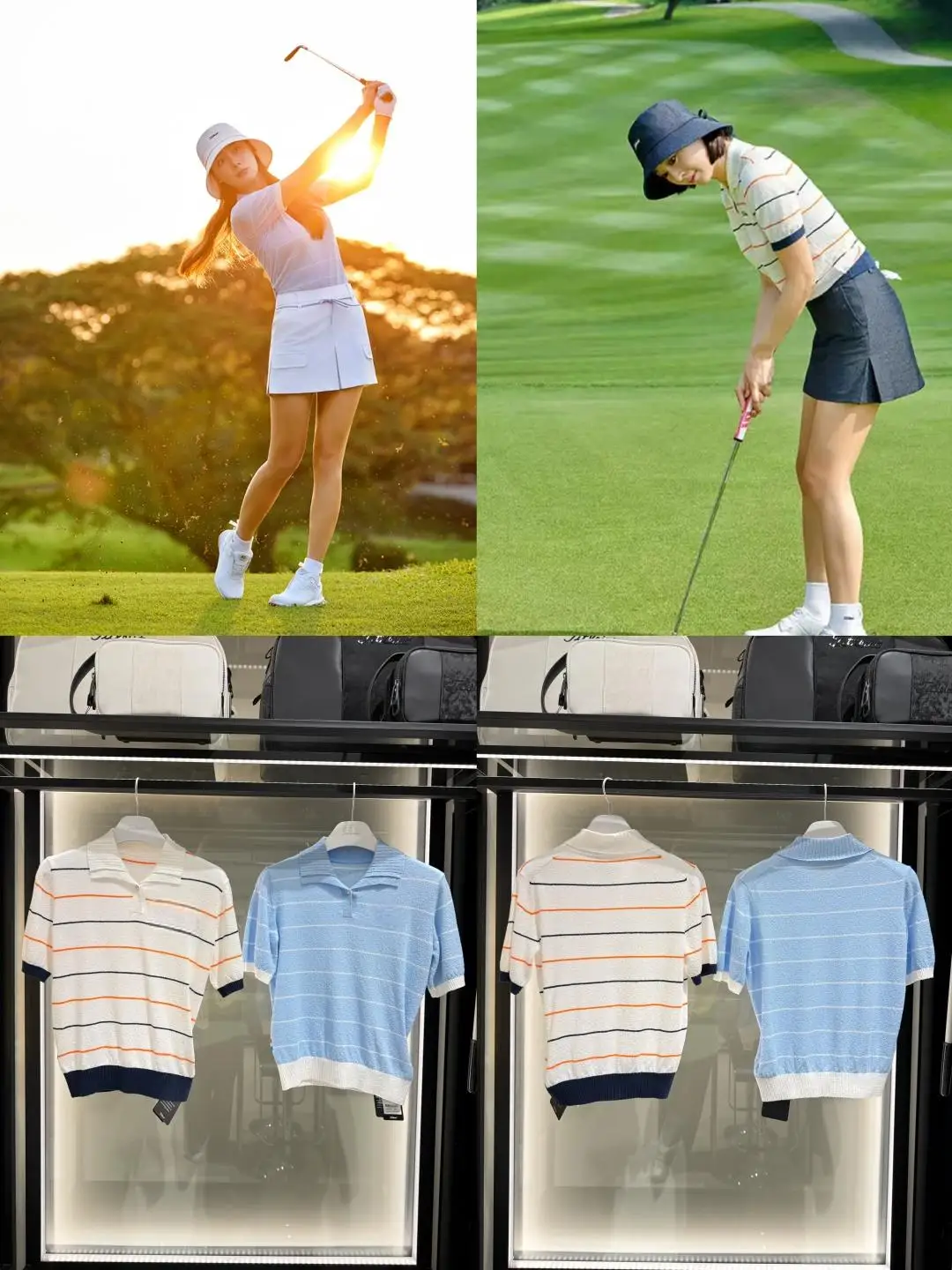 Women's Lightweight Striped Knit Short-Sleeve Top for Golf—Youthful, Slimming, and Versatile