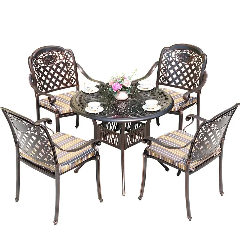 

Outdoor open-air courtyard aluminum carved tables and chairs kit cast aluminum round table