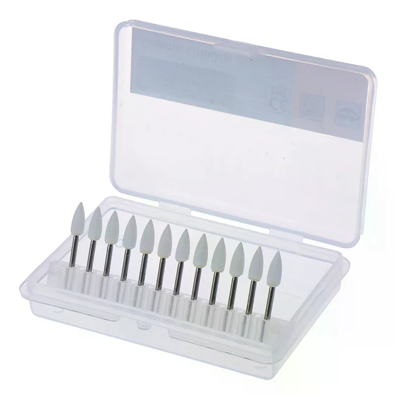 

12pcs / Set Dental White Polishing Stones Flame Cone shape burs Arkansas Stone Bur Fit For High Speed Handpiece