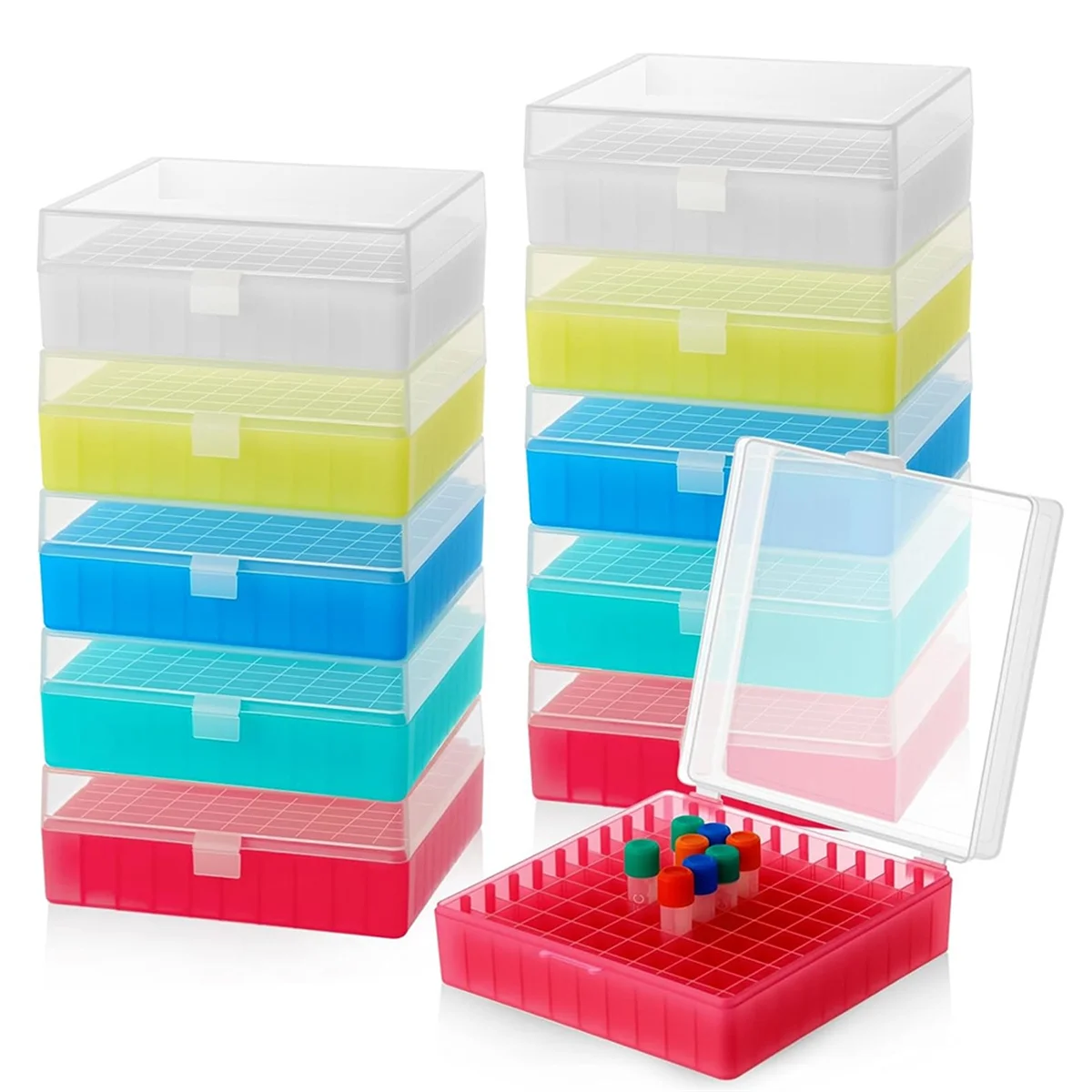 AB52 10 Pack 100 Well Centrifuge Tube Cryogenic Storage Box with Snap Clasp Freezer Box Fit 0.5/1.5/2.0 Ml Vials
