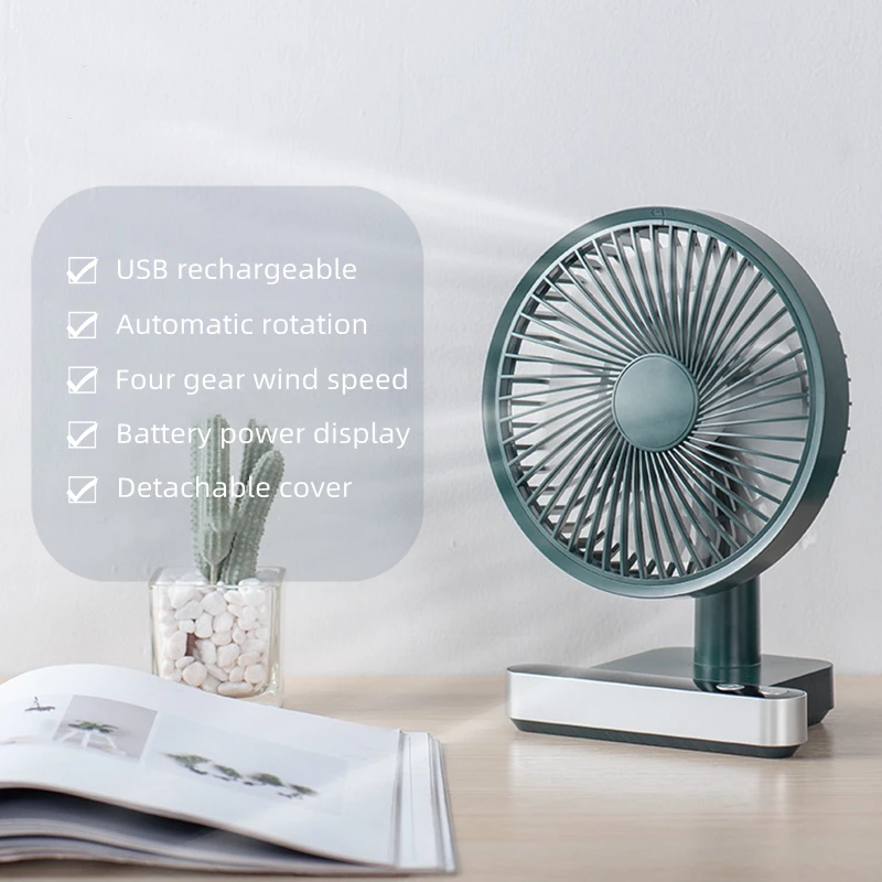 

Mini USB Desk Fan Strong Wind 4-speed Battery Gears LED Display Adjustable Rotation Home Office Standing Air Cooler Ultra-silent