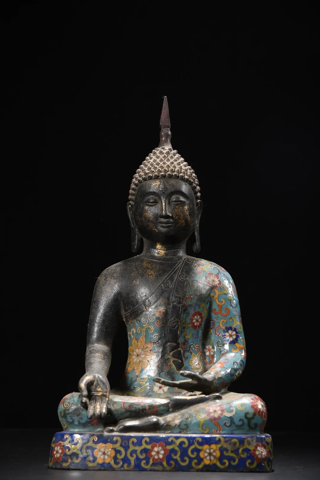 Old Bronze Cloisonne Enamel Flower Texture Treves Shakyamuni Sitting Buddha Amitabha Worship Hall