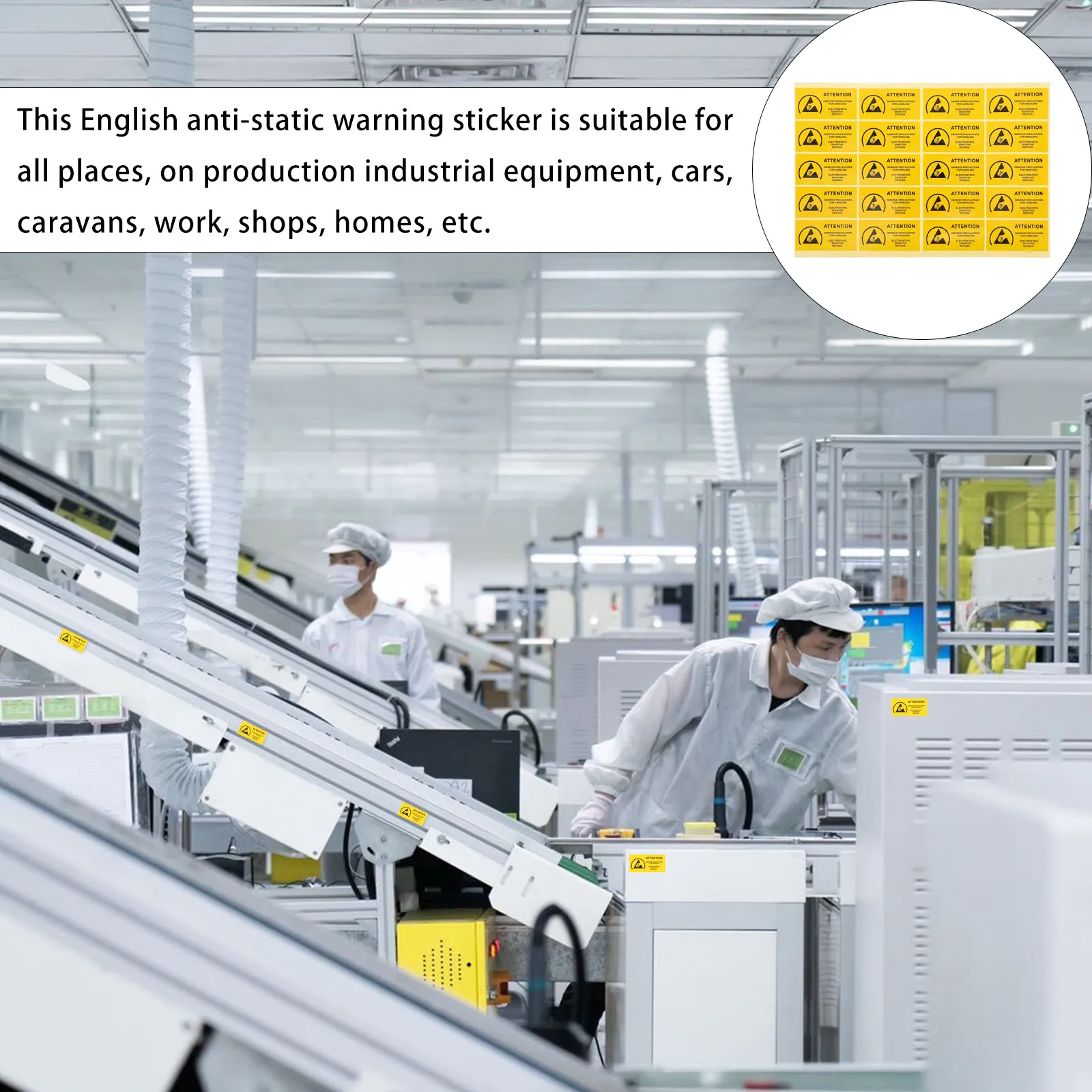 

450 шт. антистатических этикеток 60x30 мм, желтые, устойчивые к воздействию погодных условий, предупреждающие знаки для магазинов, гаражей, мастерских, караванов, плоских поверхностей, устройств
