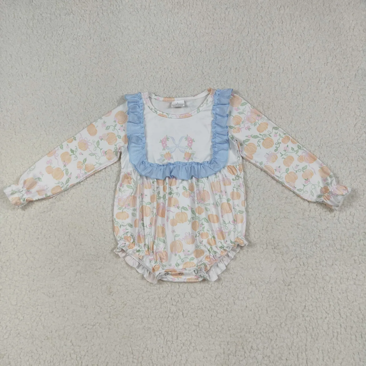 Wholesale Toddler Thanksgiving Children Pumpkins Bows Floral Breathable Romper Baby Girl Newborn Coverall Ruffle Bubble Bodysuit