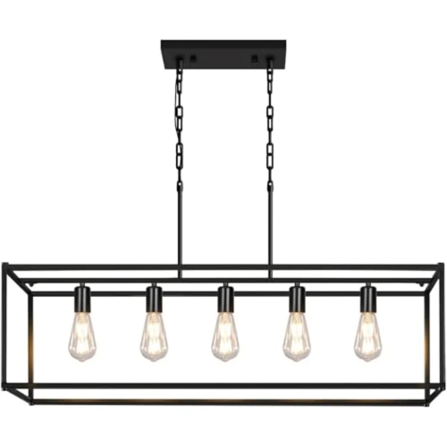 

Modern Rectangle Linear Pendant Light Chandelier for Dining Living Room Hallway 5 Lights Kitchen Island Lighting