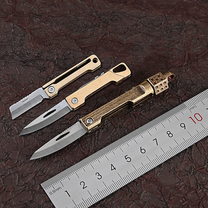 Brass Mini Folding Knife EDC Keychain Pendant Portable Small Blade Letter Opener Unboxing Knife Outdoor Camping Multi-tool